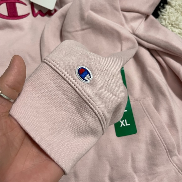 NWT Women’s Size X-Large Champion Drawstring Logo Embroidered Hoodie Hush Pink - Picture 9 of 12